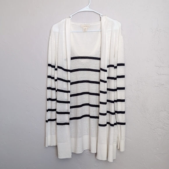 Cynthia Rowley Sweaters - Cynthia Rowley Linen Blend Striped Hooded Cardigan Women's Size XL